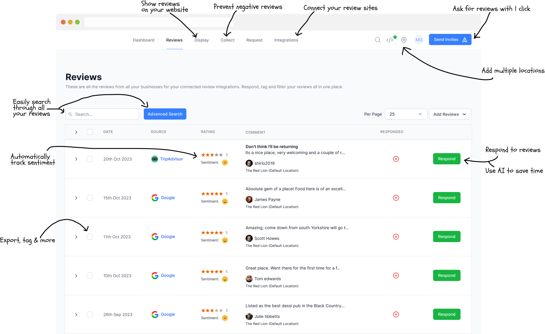 Boost My Reviews dashboard and reporting interface